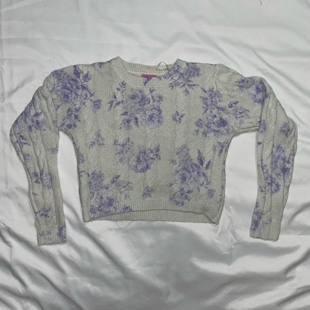 Mia Floral Intarsia Cropped Sweater — Size S